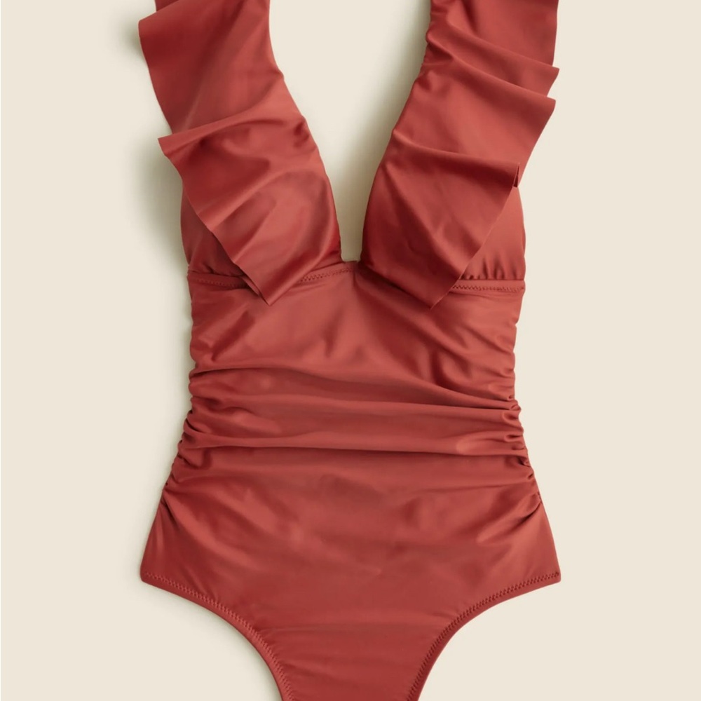 J. Crew Rust Ruffle One-Piece Swimsuit